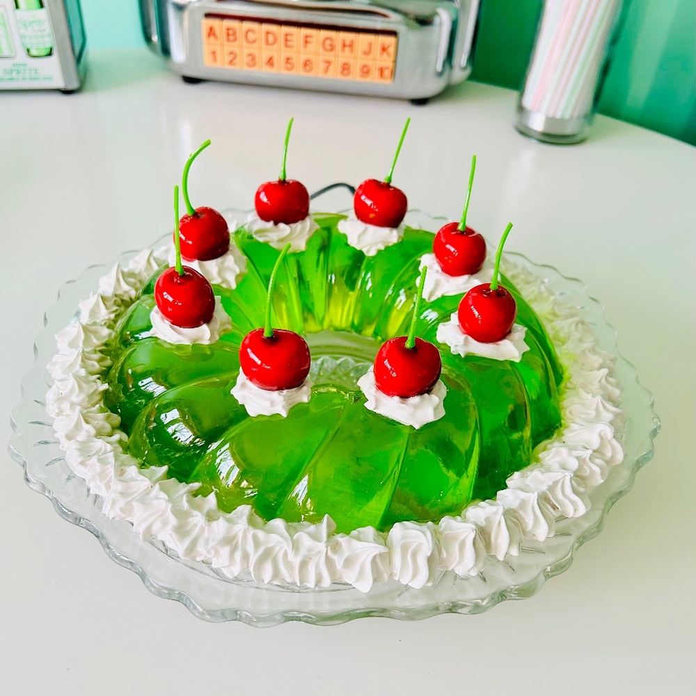 Retro Kitschy Dopamine Decor Mid Century Funky Fake Food Jello Cake Light